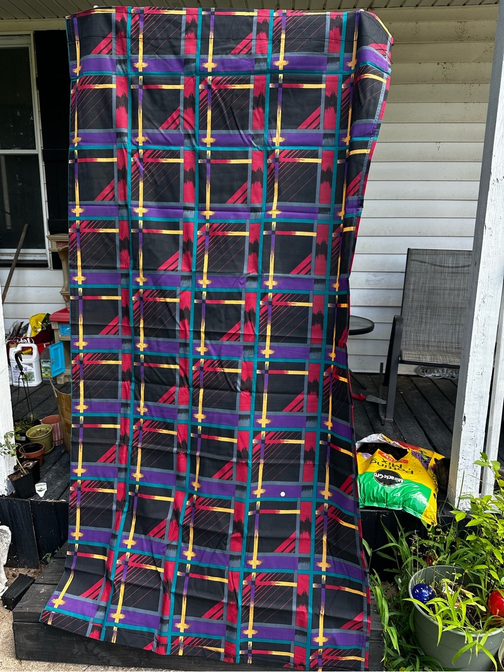 (6) - Vintage Curtains  Vibrant Geometric Plaid Fabric Panel - Multicolor